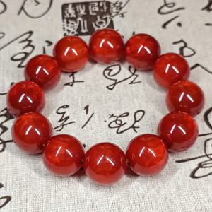 TEMU 핸드메이드 대형 20mm 레드 레진 비즈 팔찌 - 광택 스타일 구형 비즈, 11월 탄생석 주얼리 (카넬리안 컬러), 설날 및 휴일 선물, 연중 착용 가능, 무광 코팅