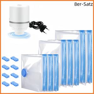 TEMU 8개 세트 - 진공 보관 백 + 유럽 특정 전기 진공 펌프, 초고속 진공 압축 백 - 다양한 크기 (소형, 중형, 대형) 도매. 보관 백, 정리 백, 계절 의류 보관, 이불 보관