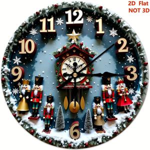 TEMU 1개 12인치 원형 벽시계, 너트크래커 병사 & 눈꽃 디자인 - 무소음 무동력, 배터리 작동 (AA 배터리 미포함) - 우아한 크리스마스 & 할로윈