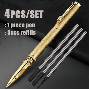 TEMU 4개/세트 고급스러운 골든 드래곤 헤드 볼펜 골드/실버/블랙 - 0.5mm 미디엄 포인트 블랙 잉크, 비즈니스 및 선생님 선물용 메탈릭 필기구, 럭셔리 비즈니스 펜