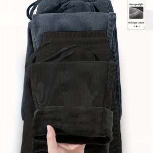 TEMU 가을과 겨울용 남성용 솔리드 컬러 빈티지 스타일 루즈 코듀로이 팬츠 2개 세트|냉장고바지|남자바지|바지