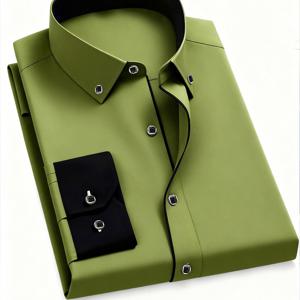 TEMU 남성용 정장 비즈니스 셔츠 - 클래식 대비색 드레스 셔츠, 슬림핏 맞춤형 앞면 버튼 디자인, 사무실 및 웨딩 이벤트용 비침 방지 원단 - 세탁기 사용 가능, 정장 행사 복장, 결혼식 손님 복장, 스타일리시한 대비 디자인