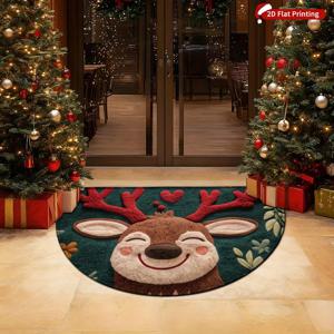 TEMU 크리스마스 인조 매트 - 사슴 디자인 호환 - 부드러운 반미끄럼 방지 세탁 가능 - 반원형 현관, 욕실, 주방용 - 크리스마스 & 새해 장식 선물 (), 2D 평면