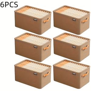 TEMU 6개 대형 패브릭 수납 바구니, 접이식 더블 핸들 - 헤비듀티 패브릭 서랍 정리함, 공간 절약형 디자인, 다기능 옷, 장난감, 옷장, 침실 수납용, 옷, 속옷, 양말 수납에 적합 - 홈, 기숙사, 옷장 정리, 침대 밑 수납에 완벽