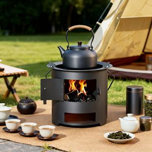 TEMU 뚜껑이 있는 야외 화로 그릴 - 휴대용 캠핑 화로, 올인원 요리 및 난방 시스템, 내구성이 뛰어난 금속 구조, 조립 불필요, 뒤뜰, 캠핑, 비상 대비용 - 스모어, 차, 식사에 적합 - E용 콤팩트 디자인