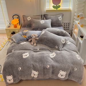 TEMU 1개 회색 곰돌이 봉제 이불 커버 - 지퍼 잠금 방식의 부드러운 플란넬 침구, 사계절용 포근한 침대 커버 (침실, 게스트룸, 스튜디오 또는 거실 장식용) - 세탁기 사용 가능, 침대용 이불 커버