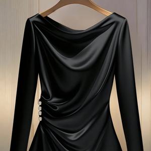 TEMU 여성용 우아한 긴팔 버튼 앞면 티셔츠 - 시크한 오피스부터 파티 탑, 부드럽고 신축성 있는 원단, 봄/가을 전환 계절 레이어링 필수템 - 여성용 포멀, 데일리 블라우스, 여성 티셔츠, 봄 가을 의류, 세련된 스타일