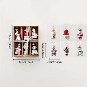 TEMU 6개 스타일 미니 크리스마스 트리 장식 & 매달기 펜던트 - 멀티컬러 라운드 플라스틱/볼, 골든 캡, 레드/그린/골든 눈꽃 패턴, 핑크 리본형 걸이, 크리스마스 트리, 리스, 파티 장식용 (쉬운 크리스마스 데코)