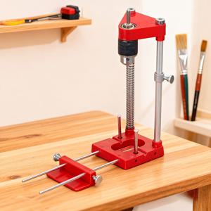TEMU 우드페커 Auto-Line 드릴 가이드 – 휴대용 금속 드릴 포지셔너, 조절 가능한 클램프, 목공용 정밀 정렬, 내구성 플라스틱 구조, 전기 불필요, 지그 액세서리, 벨트 드릴 로케이터에 적합, 레드 디자인