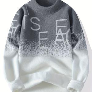 TEMU 남성 캐주얼 크루넥 스웨터 - 긴소매, 레귤러 핏, 스탠드 칼라, 