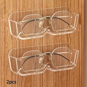 TEMU 2개 투명 플라스틱 벽걸이형 안경 정리대 (수납 선반 & 프레임 포함) - 공간 절약형 욕실, 가정, 사무실용, 장식 수납 랙, 디자인, 튼튼한 구조, 가정용 정리 용품