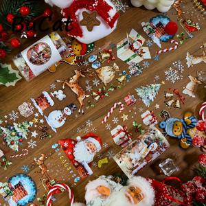 TEMU 1롤 (2m/100cm 루프) , 순록 종 & 크리스마스 트리 디자인 투명 PET 크리스마스 마스킹 테이프 - DIY 스크랩북, 스티커, 저널, 휴일 공예용 세척 가능 접착제 - 투명 PET 필름, 쉬운 필링