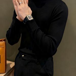 TEMU 남성용 부드럽고 편안한 솔리드 컬러 하프 하이넥 스웨터 재킷 - 루즈핏 칼라 긴팔 , 기계 세탁 가능한 비즈니스 캐주얼, 사무실 및 야외 착용용 겨울 의류