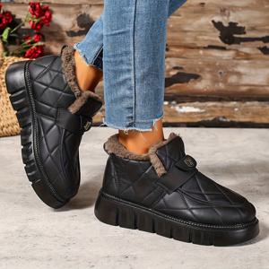 TEMU 여성용 겨울 숏 부츠 | 플러시 안감 두꺼운 따뜻한 스노우 부츠, 블록 힐, 편안한 슬립온 디자인으로 캐주얼 데일리 및 야외 활동에 적합, 선물용으로 이상적