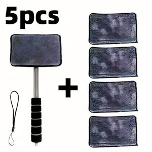 TEMU 차량용 유리 청소 브러쉬 5개 세트 + 교체용 천, 접이식 및 분리형 핸들, 휴대용 차량 청소 도구, 창문 및 윈드실드 효율적 세척, 차량 유리 및 윈드실드 청소 도구, 차량 청소 액세서리, 자동차 디테일링,차량 유지보수,분리형 디자인,쉬운 교체 부품,내구성 있는 브러쉬,자동차 애호가들,전문 청소기