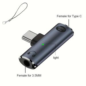 TEMU 100W 고속 충전 & 오디오 어댑터 2-in-1: USB-C to 3.5mm AUX 잭 컨버터, PD 파워 딜리버리 충전/, 스마트폰, 태블릿, 헤드폰용 (USB, Type-C 모바일 기기 호환)