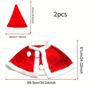 TEMU 망토와 모자 의상 2세트 - 빨간색 크리스마스 의상, 폼폼 장식, 내구성 강한 슈트, 할로윈, 크리스마스 파티, 생일, 가면무도회용 - 간편한 착용 및 보관