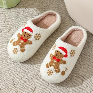 TEMU 남녀 공용 생강빵 & 눈꽃 슬리퍼 - 부드럽고 따뜻한 겨울 실내용 하우스 슈즈, TPR 밑창, 따뜻한 바닥을 위한 포근한 플러시 슬립온 부츠