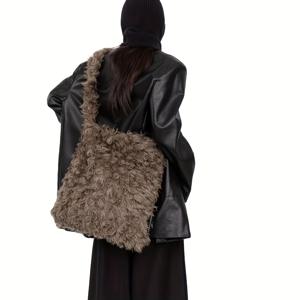 TEMU 여성용 플러시 인조 모피 크로스바디 백, 탈부착 가능한 스트랩 & 버클 잠금 - 우아하고 브라운 겨울 지갑, 부드러운 플러시 안감 & 골든 톤 하드웨어|가죽가방