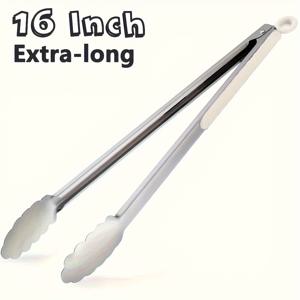 TEMU 엑스트라 롱 스테인리스 스틸 바비큐 그릴 집게 - 16인치 잠금 서빙 집게, 요리, 샐러드, 빵, 스테이크 및 뷔페용 - 식기세척기 사용 가능한 주방 도구