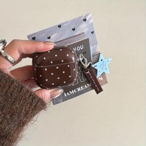 TEMU 에어팟 프로 3/2/케이스, 에어팟 4/3/2/케이스 호환 브라운 폴카 도트 & 스타 디자인 커버 - 스크래치 방지 내구성 플라스틱 케이스, 우아한 여성 스타일, 에어팟 프로/에어팟 시리즈용