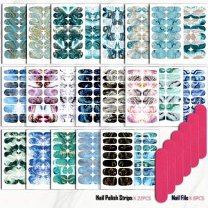TEMU 22팩 대리석 & 잉크 워싱 네일 아트 스티커 6개의 네일 파일, 자체 접착 종이, 저알러지, 빛나는 마감, 스톤 텍스처, DIY 매니큐어에 적합, 타원형, 재사용 가능, 자연 테마, 뷰티 & 개인 관리, 네일 액세서리 포함.|네일스티커