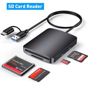 TEMU SD 카드 리더, 메모리 카드 리더 4in 1 USB C USB 3.0 듀얼 커넥터 어댑터 동시에 SD MS CF TF 카드를 읽을 수 있습니다. SD/Micro 지원. 데스크톱, 태블릿 및 USB-C 스마트폰과 호환됩니다.