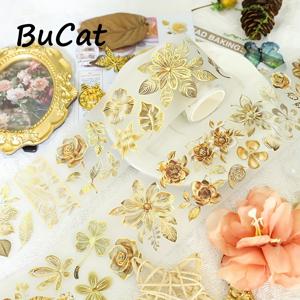 TEMU 2M 무광 금박 골든 로즈 PET 와시 테이프 골든 소나무 잎 투명 롤 스티커 장식 접착 테이프 스크랩북 저널 미적 문구 Loop:100Cm