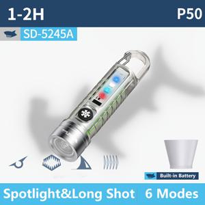 TEMU 1개 스마일링 샤크 P50 키체인 플래시라이트, 초밝은 COB 토치, 줌 가능한 빔 & 3색 사이드라이트, 충전식, 6가지 조명 모드, 캠핑, 하이킹, 비상용, 모험에 적합한 컴팩트 포켓 라이트