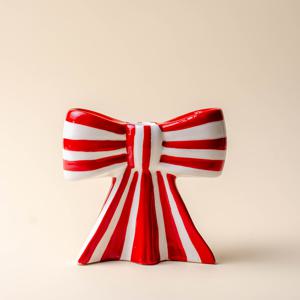 TEMU 빨간색과 흰색 줄무늬 캔들 홀더, 수제 빨간색 스탠딩 데스크탑 세라믹 베이스 디너 라이트