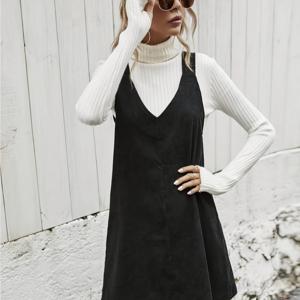 TEMU 빈티지 서스펜더 드레스, 여성용 가을/겨울 루즈핏 블랙 서스펜더 드레스