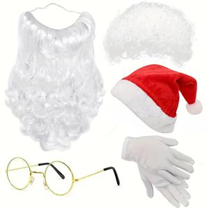 TEMU 산타 클로스 액세서리 세트 6개 - 산타 가발, 수염, 모자, 장갑, 코스튬 안경 - 남녀공용 크리스마스 역할극 소품, 크리스마스 파티 액세서리
