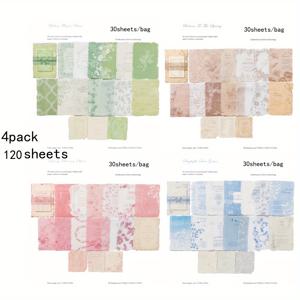 TEMU 120개 (4종 스타일 × 30개/봉지) 혼합 소재 엠보싱 페이퍼 - 플로럴 랭귀지 시리즈, 빈티지 스크랩북 페이퍼 노트북 스크랩북 용품 세트, 에스테틱 크래프트 페이퍼, 플래너, 불렛 저널링, 잡 저널, 빈티지 크래프트에 적합