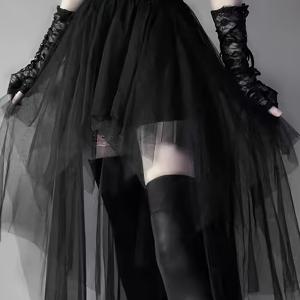 TEMU 여성 섹시 아сим메트리 밑단 튤 스커트 - 우아한 루즈핏 파티 & , 올 시즌 시크 이브닝 가운 (할로윈, 테마 이벤트, 캐주얼 복장) - 다크 컬러 팔레트, 할로윈 코스튬, 테마 이벤트 복장, 플로리드 원단