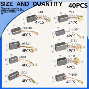 TEMU 40개 다용도 카본 브러시 세트 (10종) - 내구성 강화, 마모 방지 모터 브러시, 산화 구리선 & 미끄럼 방지 홈 포함, 전동공구 수리, 모터 업그레이드 및 전문 유지보수용