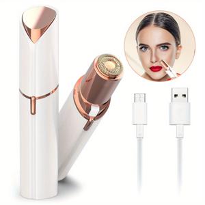 TEMU HATTEKER 여성용 휴대용 USB 립스틱형 제모기 & 미니 트리머 - 얼굴 털 제거기, 눈썹 정리기, 입술 및 비키니 라인 케어, USB 제모기, 민감성 베이지