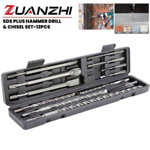 TEMU 12개 고탄소 크롬강 회전식 해머 드릴 비트 세트, SDS 플러스 석공 드릴 및 끌 키트(콘크리트, 벽돌, 석재 철거 및 벽 앵커 설치용)