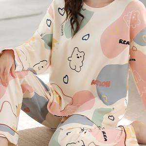 TEMU 여름/겨울용 여성용 잠옷, 긴팔 상의와 애니메이션 디자인의 긴 바지로 구성된 신상 겨울 라운지웨어 세트. 색상의 동물 패턴과 컬러 블록 상의와 바지로 구성되어 있습니다.