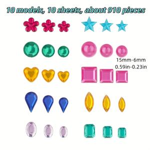 TEMU 910pcs GDGDSY 보석 스티커 - 보석 스티커 10장, 스카프북, 아트 크래프트용 자체 접착형 라인스톤 장식, 페인팅 액세서리, 스카프북 액세서리|생생한 스티커 세트|자체 접착 스티커|아크릴물감
