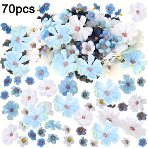 TEMU DIY 화환용 70/120개 실크 미니 인공 데이지 & 피오니 꽃 - 블루 & 화이트 그라데이션 인조 플로랄 장식, 결혼식, 홈 데코, 데이, 졸업 행사 공예, 이벤트 장식 | 축제 꽃 배치 | 내구성 있는 공예 꽃, 부케 액세서리