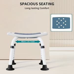 TEMU 욕실 샤워 의자: 방수 & 미끄럼 방지, EVA 소프트 패드, 6단계 조절, 나사식 미끄럼 방지 발패드, 샤워헤드 클립, 우아한 화이트. 노약자, 임산부, 장애인을 위한 디자인, 350LBS 무게 용량