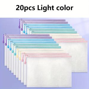 TEMU 20개 고품질 메쉬 투명 A4 지퍼 파일 폴더 - 대용량 내구성 문서 정리 파우치 (학교, 사무실, 장난감 및 가정 보관용), 다색상, 현대적 디자인, 튼튼한 지퍼 클로저, 사무실 정리, 강화된 솔기, 직장인 필수품