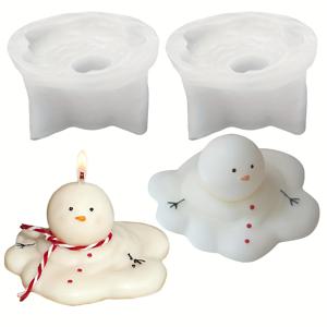 TEMU 2pcs 귀여운 녹는 눈사람 촛불 모양 - 크리스마스 장식, 비누, 왁스 및 수지 공예용 3D 실리콘 모양, 겨울 주제 촛불 만들기 키트, 촛불 만들기 모양 | 겨울 주제 장식 | 실리콘 모양