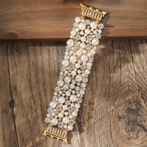 TEMU 1개 모조 진주 시계 밴드, 스타일리시하고 독특한 탄성 스트랩 - 애플워치 38mm~49mm 호환, 결혼식·휴가·졸업 및 개학 선물용 남녀 공용