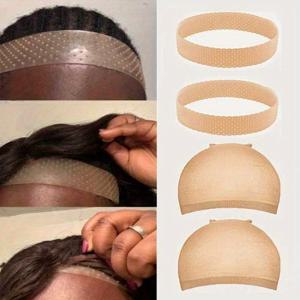 TEMU 미끄럼 방지 실리콘 가발 밴드 및 캡 세트, 편안한 조절 가능한 미끄럼 방지 실리콘 그립 밴드와 짜여진 캡으로 안전한 착용감, 남녀 스포츠 & 요가 활동에 이상적