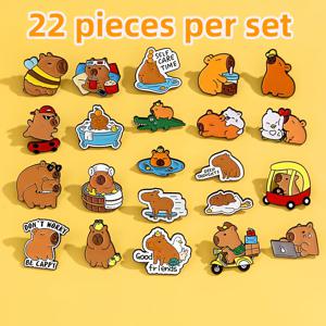 TEMU 12월 2023년 22개 재미있는 카피바라 세트 만화 배지 귀여운 동물 이미지 생명 컬러풀 창의적인 장식 브로치