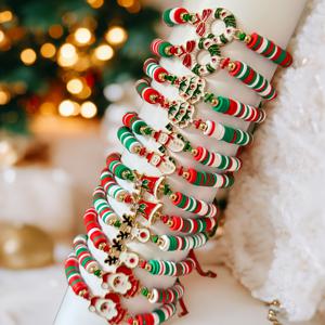 TEMU 12개 빈티지 크리스마스 조절 가능한 참 팔찌 세트, 산타, 순록, 눈사람, 크리스마스 트리, 귀여운 벨과 화환 포함, 빨강/녹색/흰색/금색, 튼튼한 아크릴 소재, 가족과 친구를 위한 대형 휴일 파티 선물|팔찌|빈티지