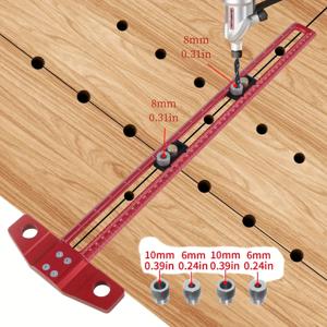 TEMU 2-in-1 알루미늄 합금 목공 드릴링 & 마킹 지그 (6/8/10mm 드릴 슬리브 포함), 활동 블록 & 조절 가능한 다월링 가이드 - 정밀 T자형 사각형 포지셔닝 도구