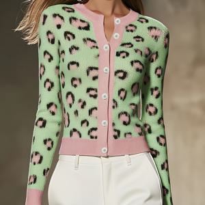 TEMU 여성용 민트 그린 & 핑크 프린트 가디건 - 우아한 오픈 프론트 스웨터 버튼 디테일, 긴 소매, 라운드 넥라인, 가을/겨울 패션에 완벽, 스타일리시 레이어링 피스, 가을 겨울 의류 | 프린트 가디건 | 프린트 가디건 여성용, 프린트 가디건 롱, 프린트 가디건 Y, 여성용 고품질 가디건, 여성용 가을 옷