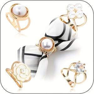 TEMU 4개 여성용 스카프 링 클립 - 로즈 골드 도금 기하학적 플로럴 디자인, 모조 진주 장식, 캐주얼 및 포멀 웨어용 내구성 좋은 메탈 숄 클립, 여성용 발렌타인데이 어버이날 추수감사절 선물, 스카프 액세서리